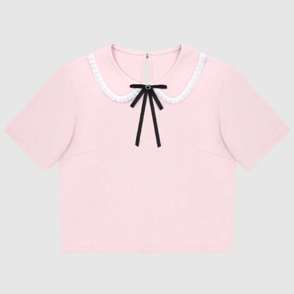 B.Sure Pink Bow Doll Collar Short-Sleeved T-Shirt